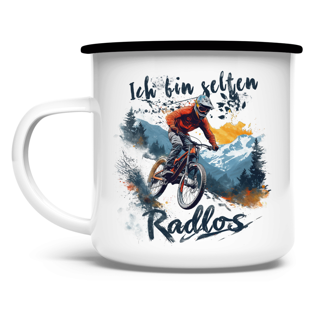 Selten Radlos - Emaille Tasse - Bergreise