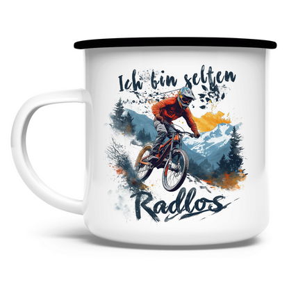 Selten Radlos - Emaille Tasse - Bergreise