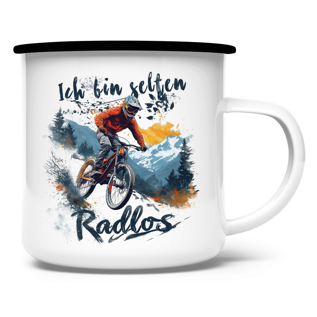 Selten Radlos - Emaille Tasse - Bergreise