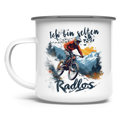 Selten Radlos - Emaille Tasse - Bergreise