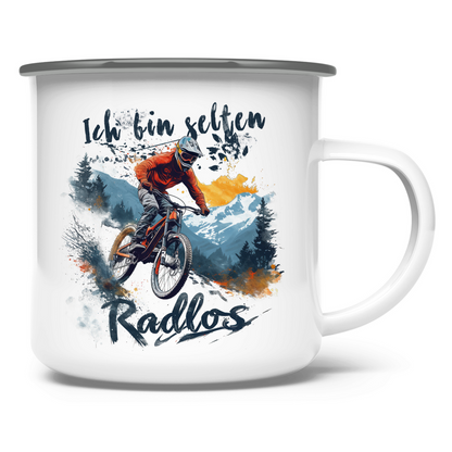 Selten Radlos - Emaille Tasse - Bergreise